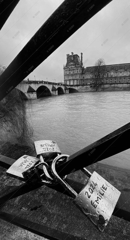 Cadenas accrochés à une rambarde au-dessus du fleuve